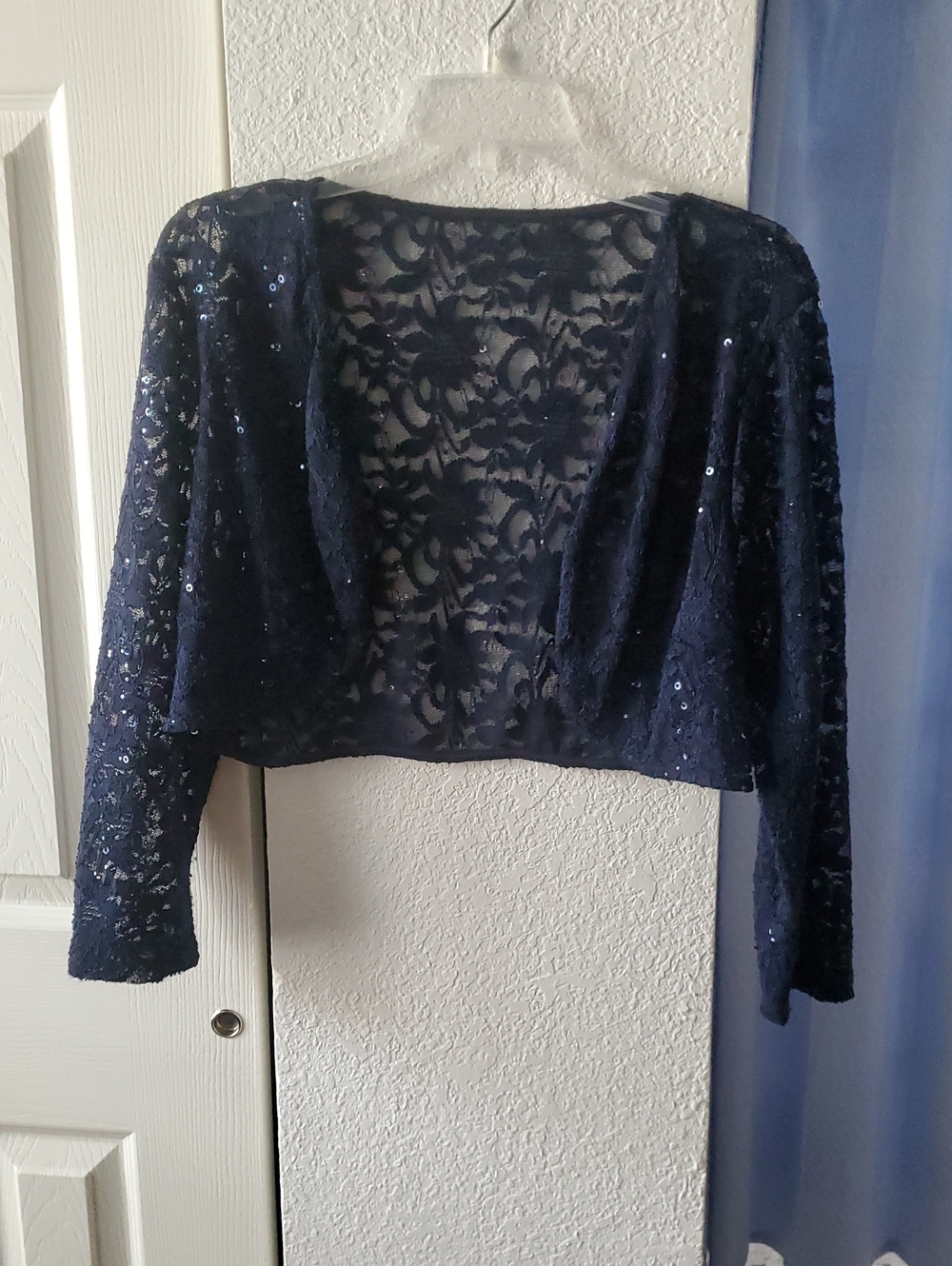 Sequined Navy Lace Crop Top Bolero Jacket